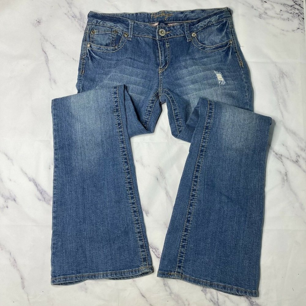 Amethyst Distressed Bell Bottom Jeans Womens Juniors 11 Medium Wash Flare k62